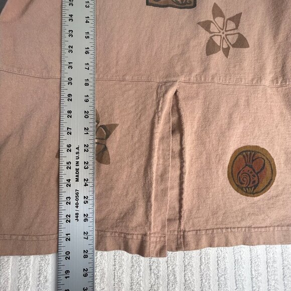 Becky’s 1633 Hand Printed Pre-Shrunk Cotton Art To Wear Top Medium Split Brown - Picture 8 of 8